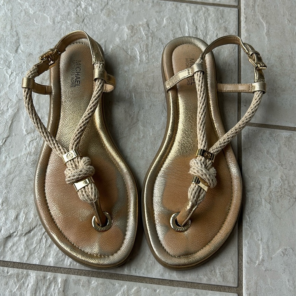 Michael Kors Gold Leather and Rope Sandals